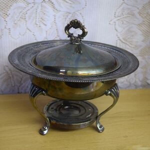 FB Rogers Chafing Warmer WB Rogers Dish w/ Lid Patina Silverplated Pedestal VTG